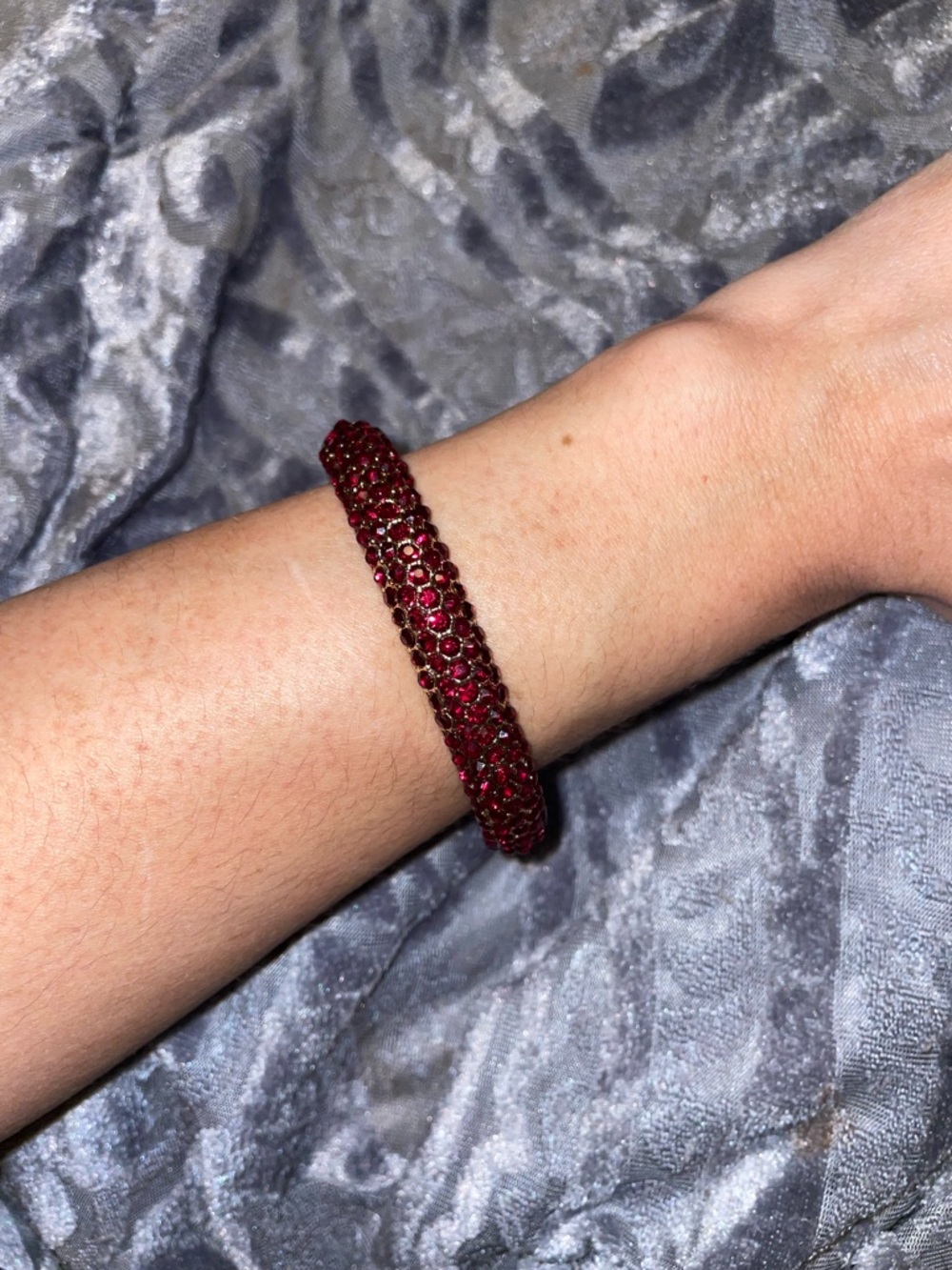 Rhinestone Pave Red Crystal Bangle Bracelet - Picture 4 of 5